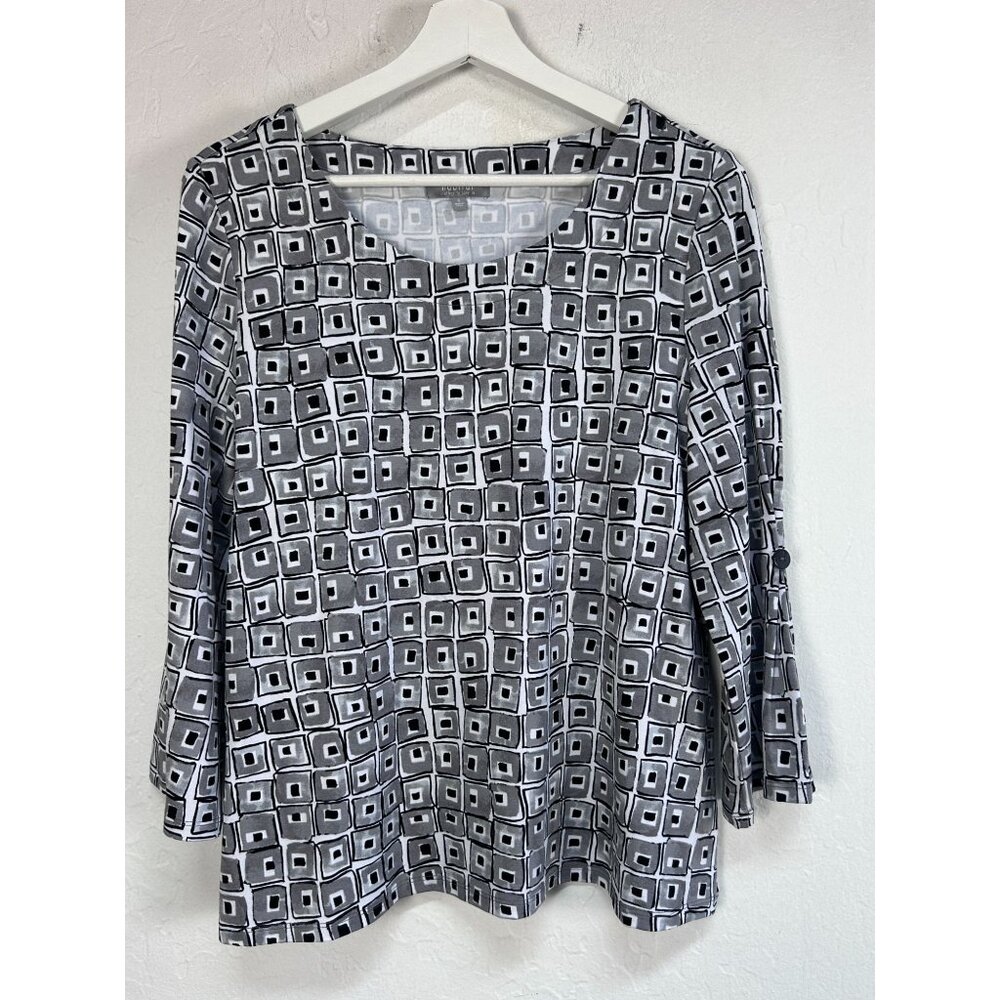 Habitat Women Core Travel Cubism Print Everybody Shirt Small Gray Pleated Sleeve